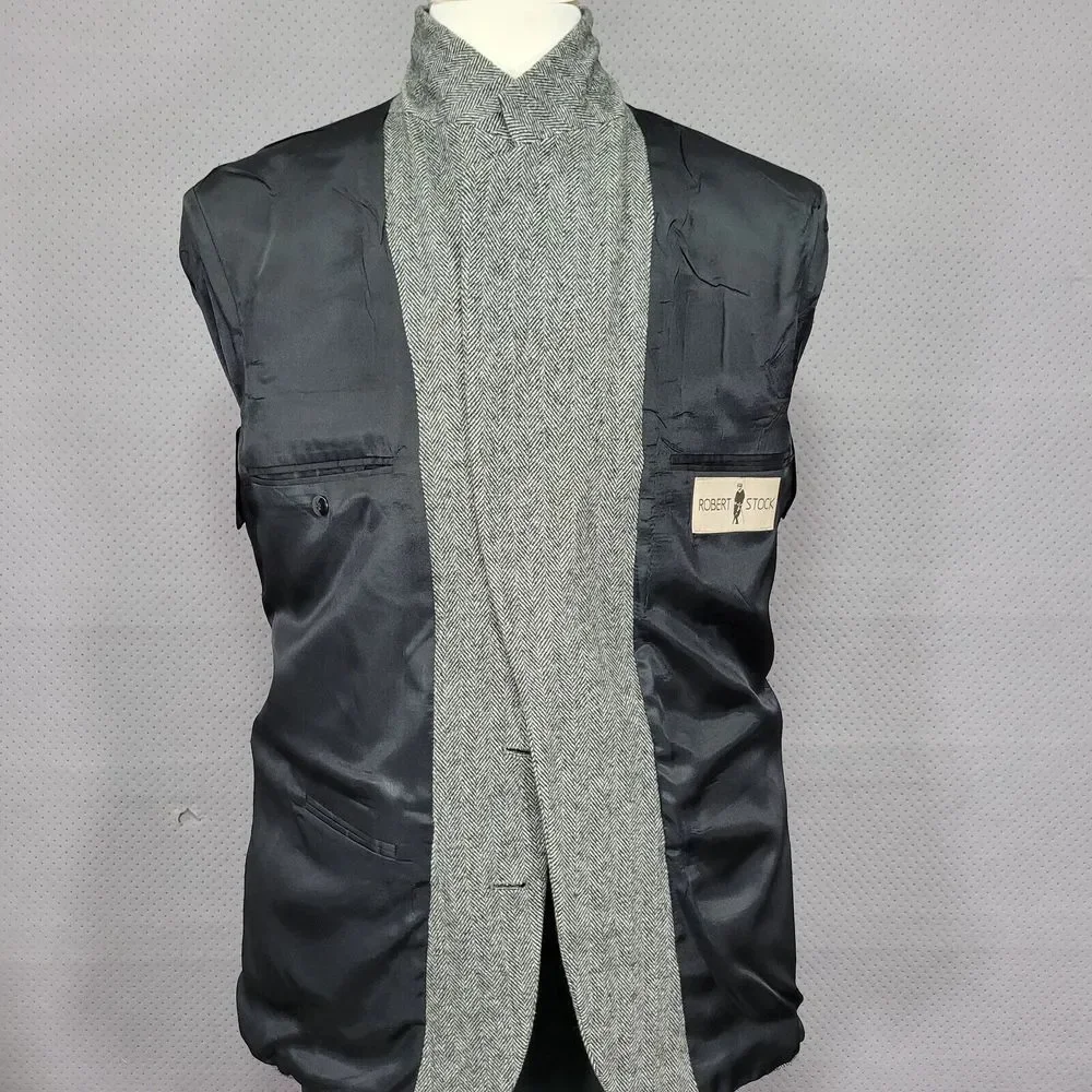 Robert Stock Men's Tweed Sport Coat Blazer Two Button‎ Herringbone Gray Size 40R